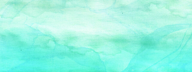 Fototapeta na wymiar Mint green watercolor stains pattern. Abstract background in grunge style. Panoramic monochromatic texture. 