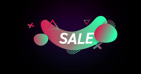 Sale advertisement and colourful bubbles against retro eighties background