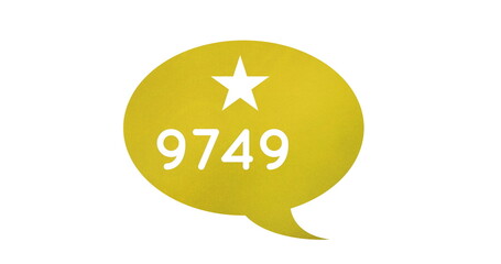 Image of 9749 stars in speech bubble over white background