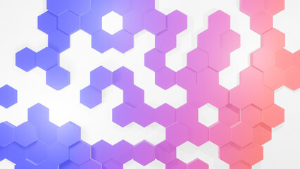 Hexagonal blue purple and pink background with hexagons, abstract futuristic geometric backdrop or wallpaper with copy space for text