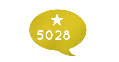 Image of 5028 stars in speech bubble over white background