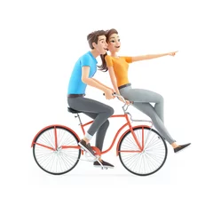 Tuinposter 3d man and woman riding on bike together © 3Dmask