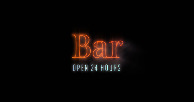 Image of neon bar open 24h on black background