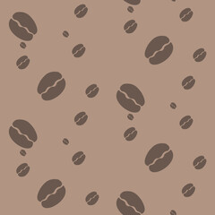 Coffee bean on brown background as seamless pattern. Seamless pattern illustration