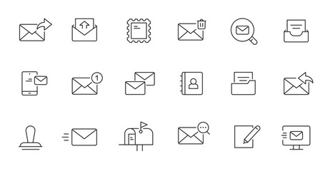 Mailbox line icon set. Letter send, email contact, spam, address book editable outline icon. Vector illstration.