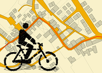 Cycling concept with bicycle icon of person pedaling in the city on a bicycle lane