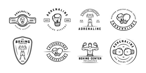 Boxing and martial arts logo badges and labels in vintage style. Motivational posters with inspirational quotes. Vector