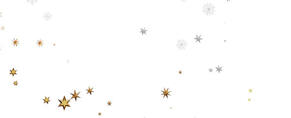 Banner with golden decoration. Festive border with falling glitter dust and stars.