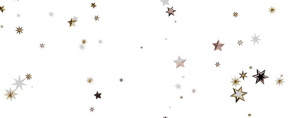 Beautiful gold falling magic stars on white background sparkle pattern graphic design. Party starburst flying backdrop.