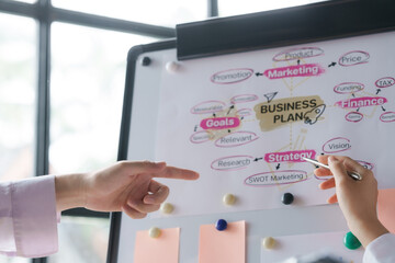 Office Conference Room Meeting hands close up of team manager discussing in boardroom.