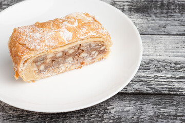 Sweet cake, dessert on a wooden white background