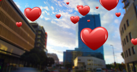 Image of hearts over cityscape