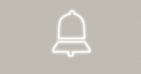 Composite of illuminated digital notification bell icon against white background, copy space