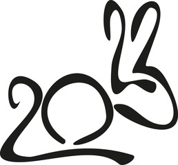 bunny of numbers 2023 in hand draw style. Lunar zodiac symbol of Year of cat or rabbit . Chinese New Year 2023 Christmas logo. Vector illustration