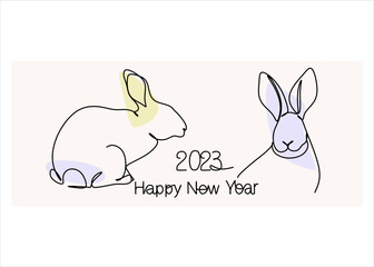 Chinese New Year 2023, year of the rabbit, red and gold lines, simple hand-drawn Asian elements with craft