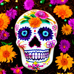 Day of the dead, Mexican holiday, sugar skull with calaveras makeup