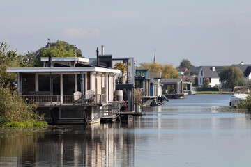 Houseboats exterior near Moordrecht in the Netherlands