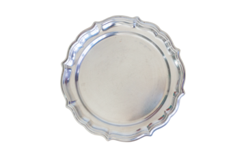 Silver metal tray top view
