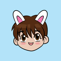 k-pop Cute cartoon boy with rabbit ears. sticker, t-shirt, postcard, sticker, tag, bag print. vector