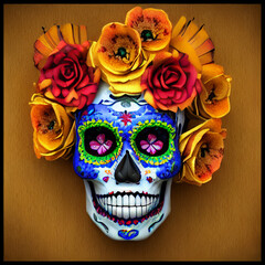 sugar skull with calaveras makeup, Dia de los muertos