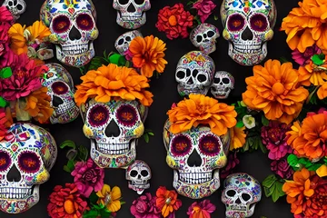 Rolgordijnen Schedel Day of the dead, Mexican holiday, sugar skull with calaveras makeup