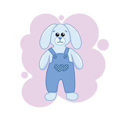 Flat vector illustration of a cute plush blue rabbit. Funny children's toy. vector illustrator design