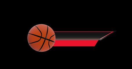 Image of basketball ball and red ribbon on black background