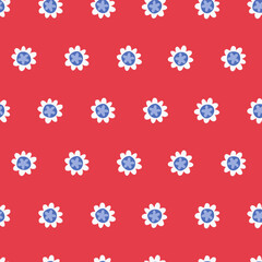 Seamless pattern. Hand drawn flowers decorated with patterns in Scandinavian style, holidays concept. For wrapping paper, other design projects