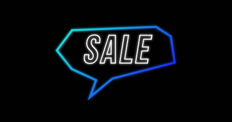 Image of sale in neon speech bubble on black background