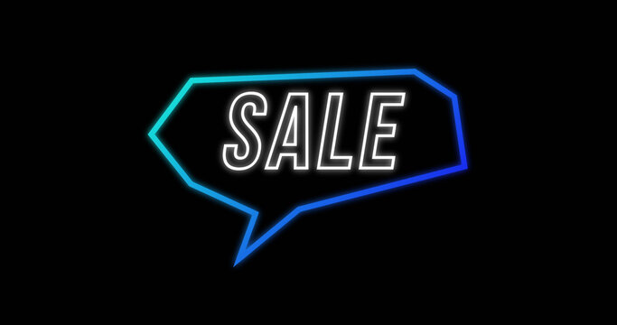 Image of sale in neon speech bubble on black background