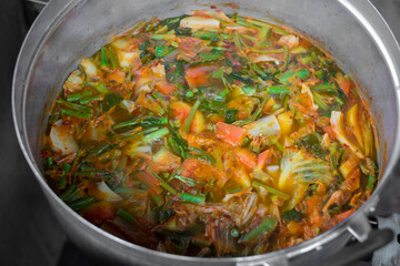 Thai sour orange curry with vegetables. this delicious soup sour  and sweet very taste mellow flavor.