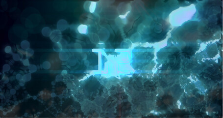 Image of blue retro digital number twelve in countdown on damaged screen with black background