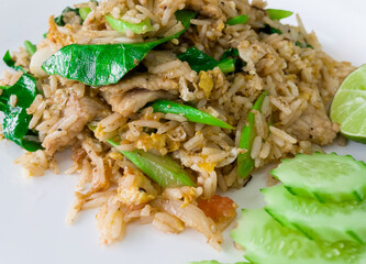 Fried rice thai food with vegetable delicious famous in Thaiand.