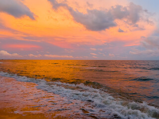 Colorful dramatic sea beach sunset in Hua Hin , Thailand.