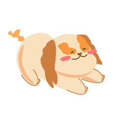 The adorable puppy looked happy as it stretched. isolated by a white background. Cartoon suitable for print on a shirt, postcard, printable stationery, kid's ,etc. 