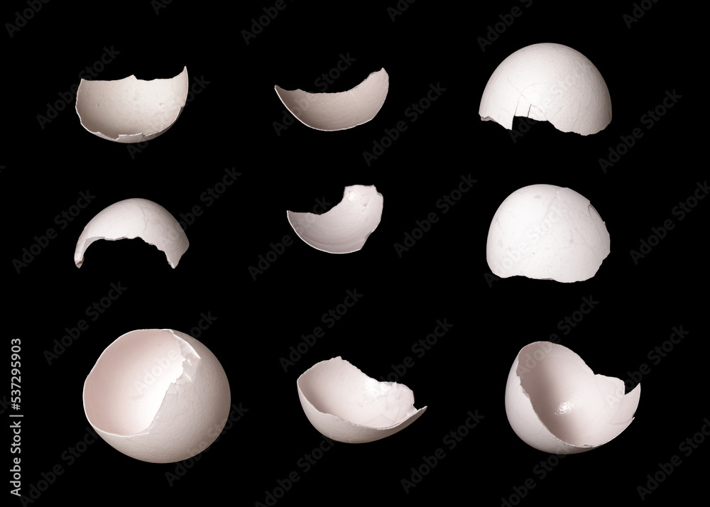 Aufkleber set of eggshell isolated on black background