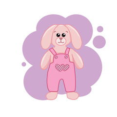 Flat vector illustration of a cute plush pink rabbit hare. Funny children's toy. vector illustrator design
