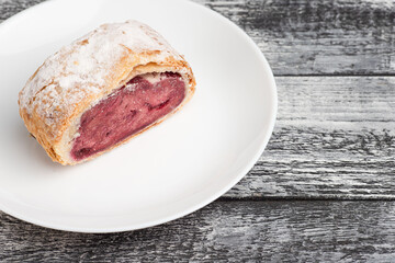 Dessert, berry dessert on a wooden white background