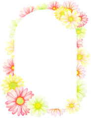 Watercolor frame of red and yellow gerberas, isolated on transparent background