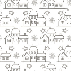 Christmas seamless pattern with snowy houses