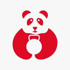 Panda Gym Logo Negative Space Concept Vector Template. Panda Holding Fitness Symbol