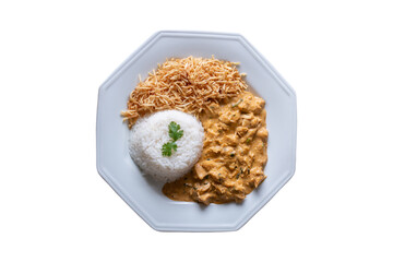 Food plate with stroganoff