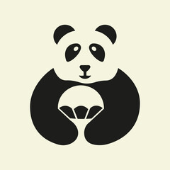 Panda Parachute Logo Negative Space Concept Vector Template. Panda Holding Parachute Symbol