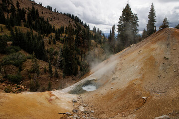 Sulphur Works in Lassen Volcanic National Park. Thermal waters. Hydrothermal vents in Lassen, California