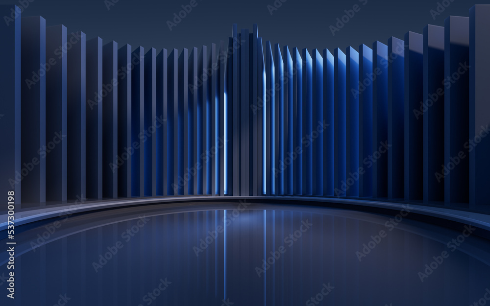 Wall mural Dark room with geometric structure, 3d rendering.