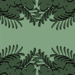 Fototapeta na wymiar Pattern with beautiful palm leaves on green background with copy space. Vector illustration with tropical leaf. Print for wallpaper and textile.