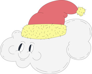 Funny Cloud Character in Santas Hat Illustration