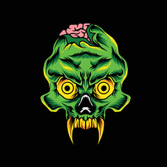 green skull zombie vector design illustration, can be used for book designs, posters, merch, t-shirt designs, etc.