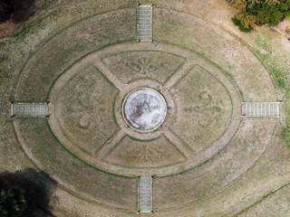 aerial view of the fountain in the Italian garden of villa bagatti valsecchi in Varedo.