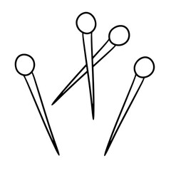Monochrome Set of metal pins for a seamstress, vector cartoon